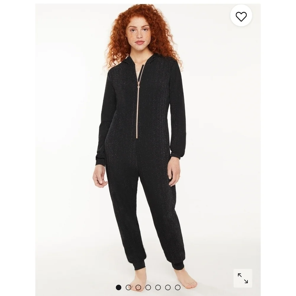 Savage Fenty Jumpsuit Womens Small Black Sparkle Glitter Hooded Sleep And Shine